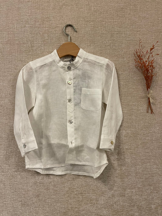 Camicia alla coreana in lino con bottone madreperla